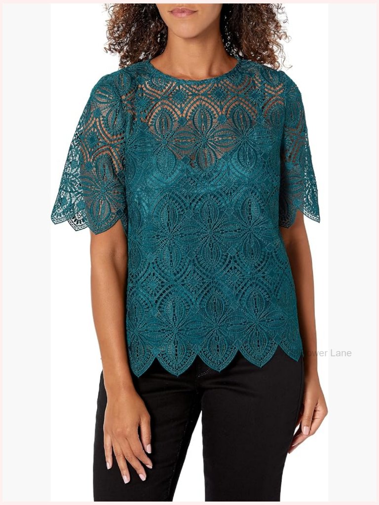 Scalloped Sleeveless Blouse With Keyhole Back, Polyester, Regular Fit